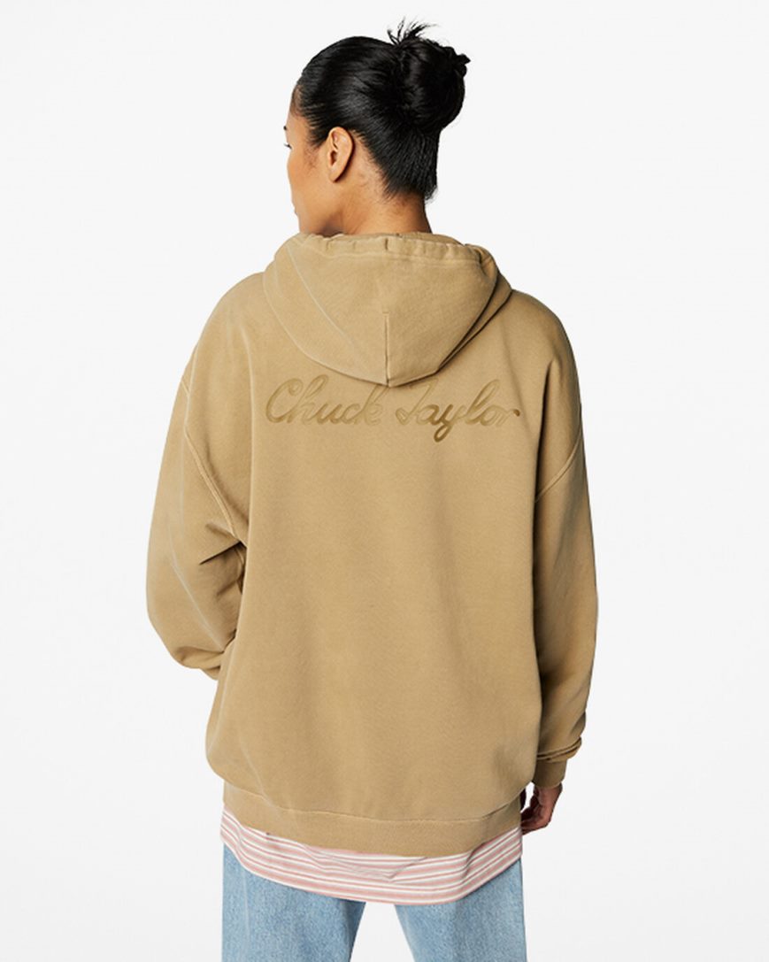Women's Converse Go-To Sneaker Patch Loose Fit Pullover Hoodie Khaki | AU 349C1E